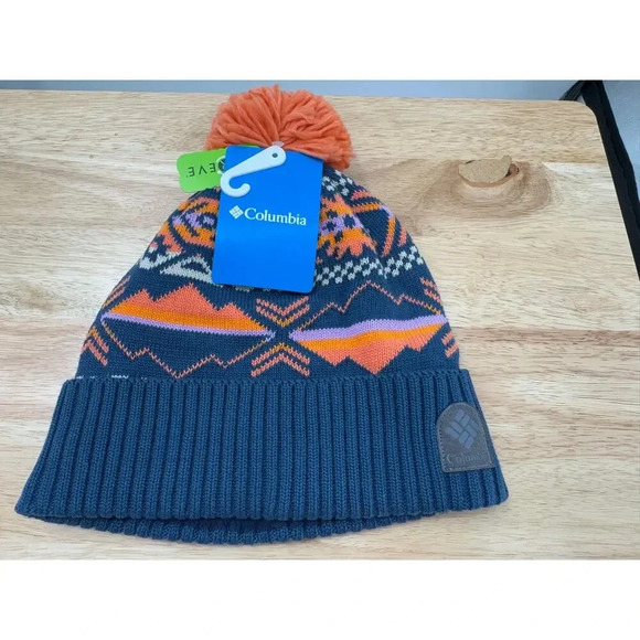 Columbia‎ Unisex Palmer Peak Pom Lined Beanie - Blue & Orange Outdoor Winter Hat - Picture 2 of 4